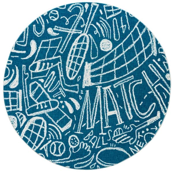Sportsglyphs Blue 6 ft. Round Area Rug