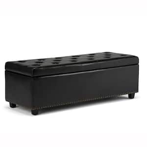 Hamilton 48 in. Wide Transitional Rectangle Storage Ottoman in Midnight Black Faux Leather
