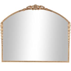 33 in. x 40 in. Orante Antique Arch Arched Framed Gold Scroll Wall Mirror with Beaded Frame