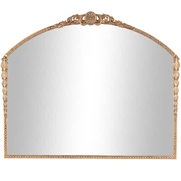 Litton Lane 33 in. x 40 in. Orante Antique Arch Arched Framed Gold Scroll Wall Mirror with Beaded Frame
