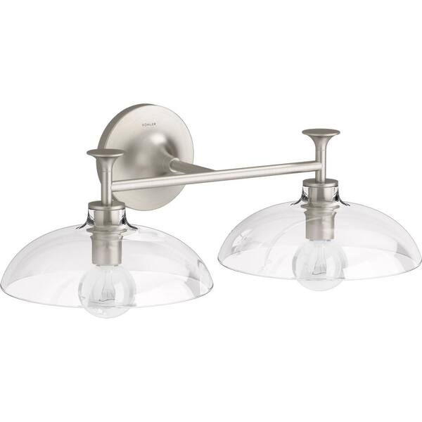 Tone 2 Light Brushed Nickel Indoor Bathroom Vanity Light Fixture, UL Listed