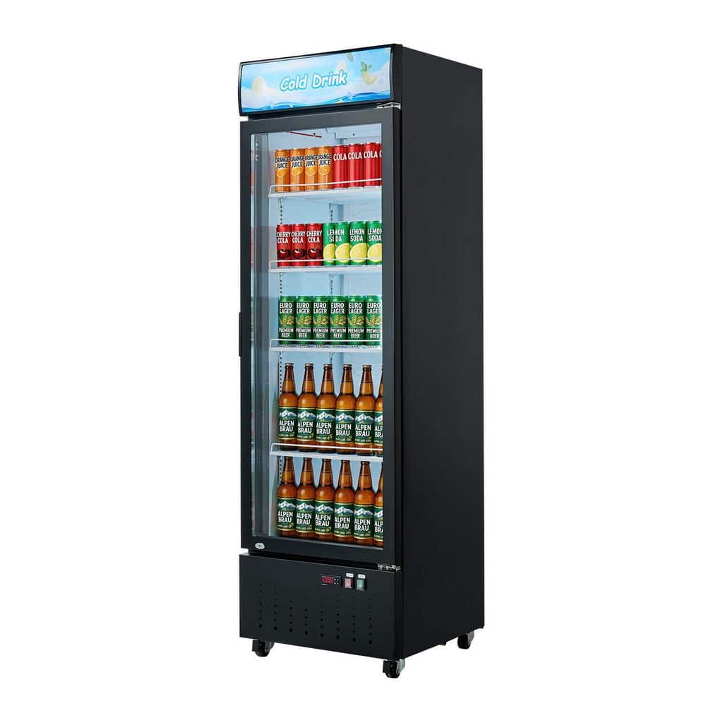 Commercial Merchandiser Refrigerator 12.7 cu. ft. Glass Door Display Adjustable Shelve Soft LED Light and Casters Black
