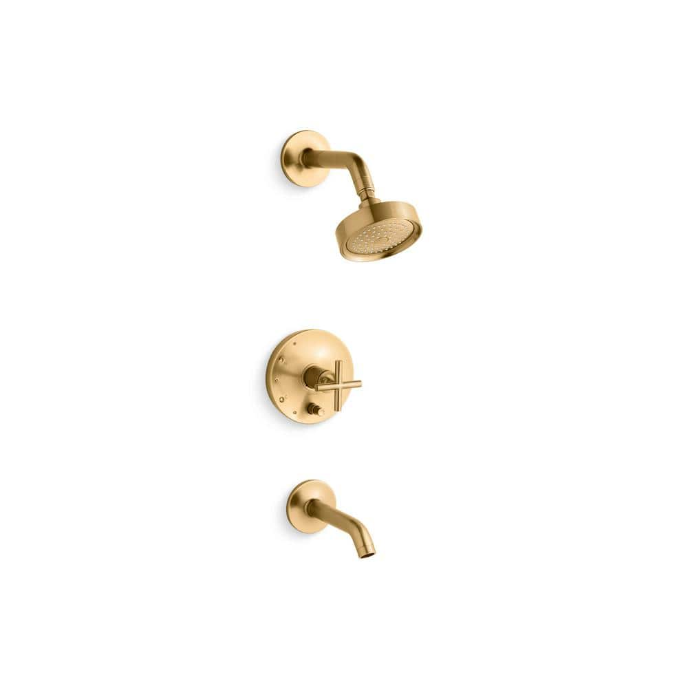 KOHLER Purist 1 Handle Tub And Shower Trim Kit In Vibrant Moderne   Vibrant Brushed Moderne Brass Kohler Shower Bathtub Trim Kits T14420 3 2mb 64 1000 