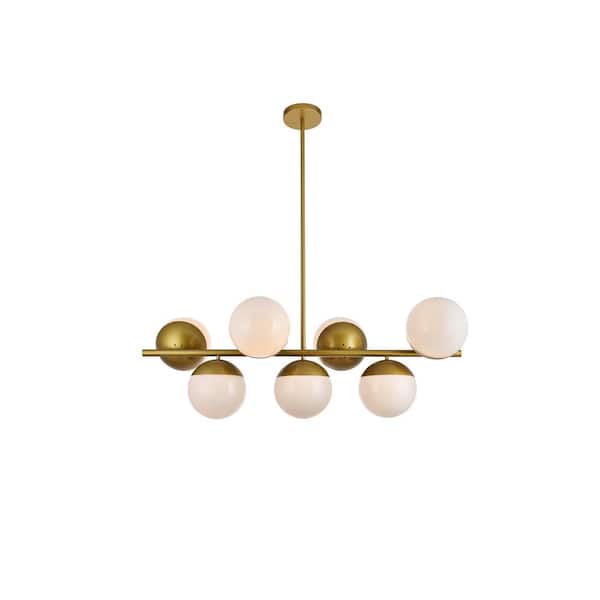 Unbranded Timeless Home 43 in. 7-Light Brass And Frosted White Pendant Light, Bulbs Not Included