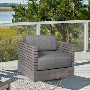 Vivid Light Gray Swivel Eucalyptus Wood Outdoor Lounge Chair with Light Gray Cushion