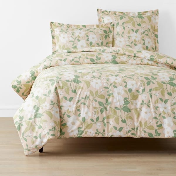 The Company Store Company Cotton Clemencia Floral Peach Blossom Full Cotton Percale Duvet Cover