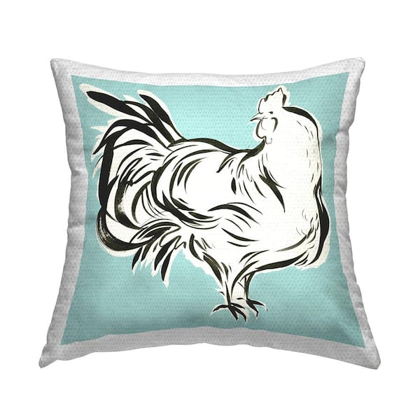 Stupell Industries Hen Doodle on Turquoise Blue Square Outdoor Throw Pillow