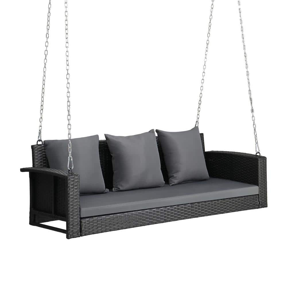 Karl Home 5 Ft. Black Wicker Porch Swing With Cushion K1g56000654 - The 