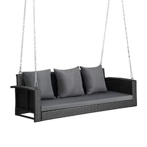 5 ft. Black Wicker Porch Swing with Cushion