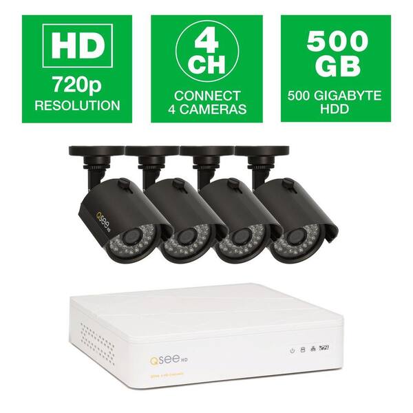 Q-SEE HeritageHD Series 4-Channel 720p 500GB Video Surveillance System with 4 HD Bullet Cameras, 100 ft. Night Vision
