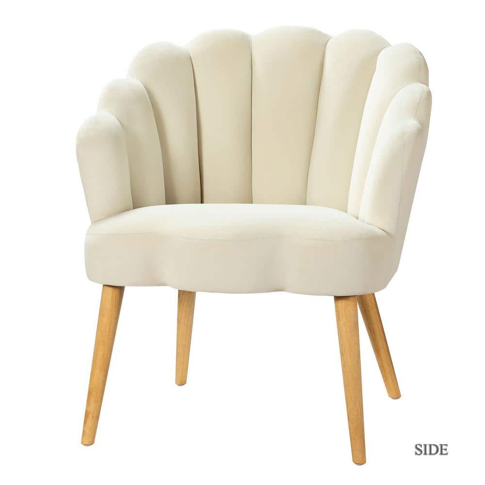Ivory Velvet Barrel Accent Chair with Tufted Manufactured Wood Frame