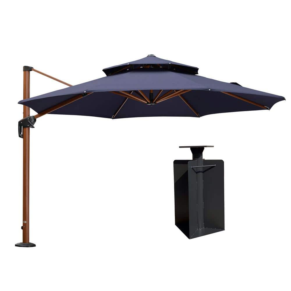 11 ft. Octagon High-Quality Wood Pattern Aluminum Cantilever Patio Umbrella with Base in Ground, Navy Blue price history on PriceWatchPro