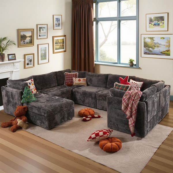 good enough クッション 3点セット グッドイナフ Allwex CUKE 127 in. Wide 8-Piece Modern Deep Seat Plush Corduroy U