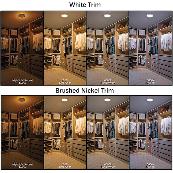 Commercial Electric 11 in. Round Matte White and Brushed Nickel LED ...