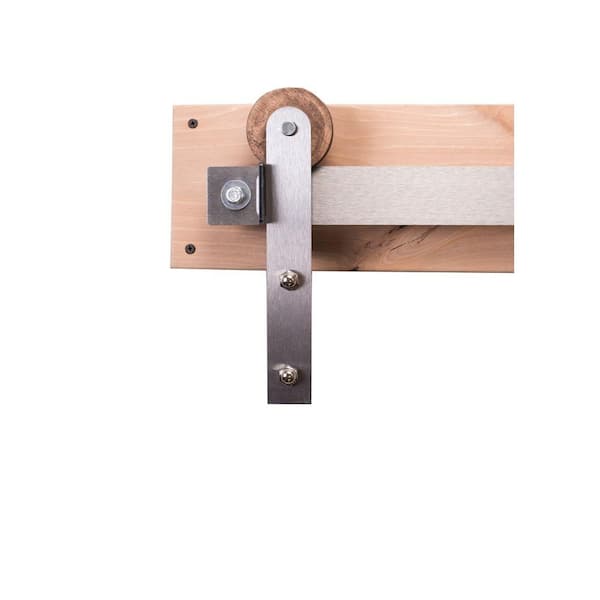 Rustica Hardware 84 in. Brushed Steel Sliding Barn Door Hardware Kit with Modern Hangers and Falcon Pull