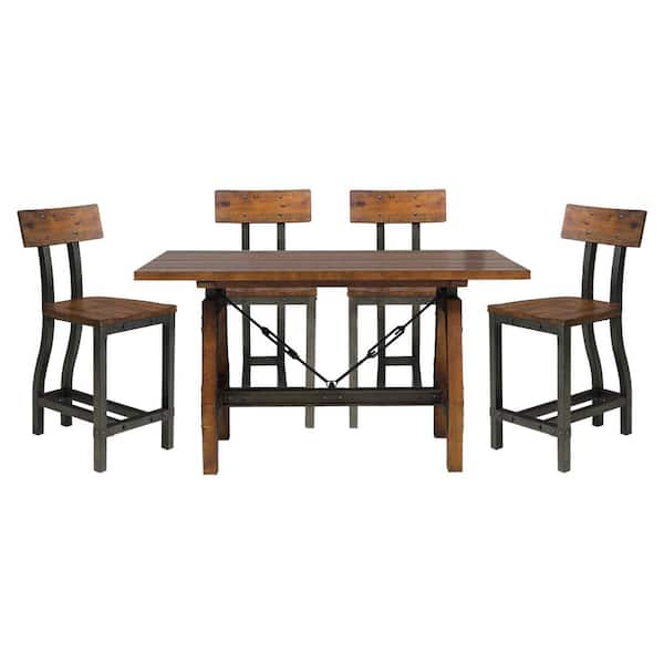Leticia 7-Piece Wood Top Dining Set with Brown Dining Chairs, Brown Dining Table, Seats 6