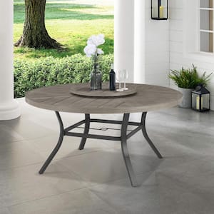 Round Aluminum Outdoor Dining Table with Lazy Susan