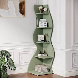 Eulas 69.8 in. Tall Green Engineered Wood 5-Shelf Standard Bookcase Bookshelf Corner Shelf for Living Room