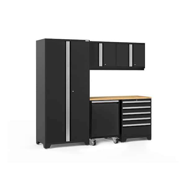 NewAge Products Pro Series 92 in. W x 84.75 in. H x 24 in. D 18-Gauge Steel Garage Cabinet Set in Black (6-Piece)
