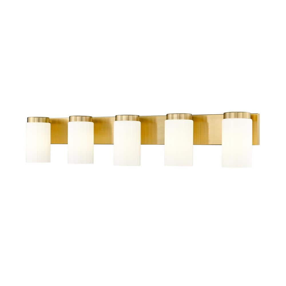 Burk 38 in. 5-Light Luxe Gold Vanity-Light with Matte Opal Glass Shade