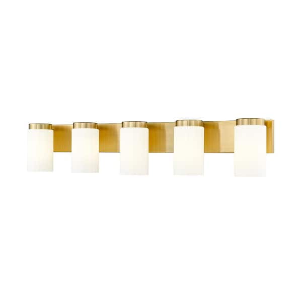 Unbranded Burk 38 in. 5-Light Luxe Gold Vanity-Light with Matte Opal Glass Shade