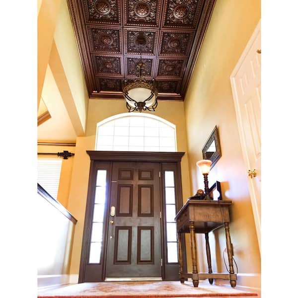 Da Vinci Antique Copper 2 ft. x 2 ft. PVC Lay-in Coffered Faux Tin Ceiling Tile (40 sq. ft. /Case)