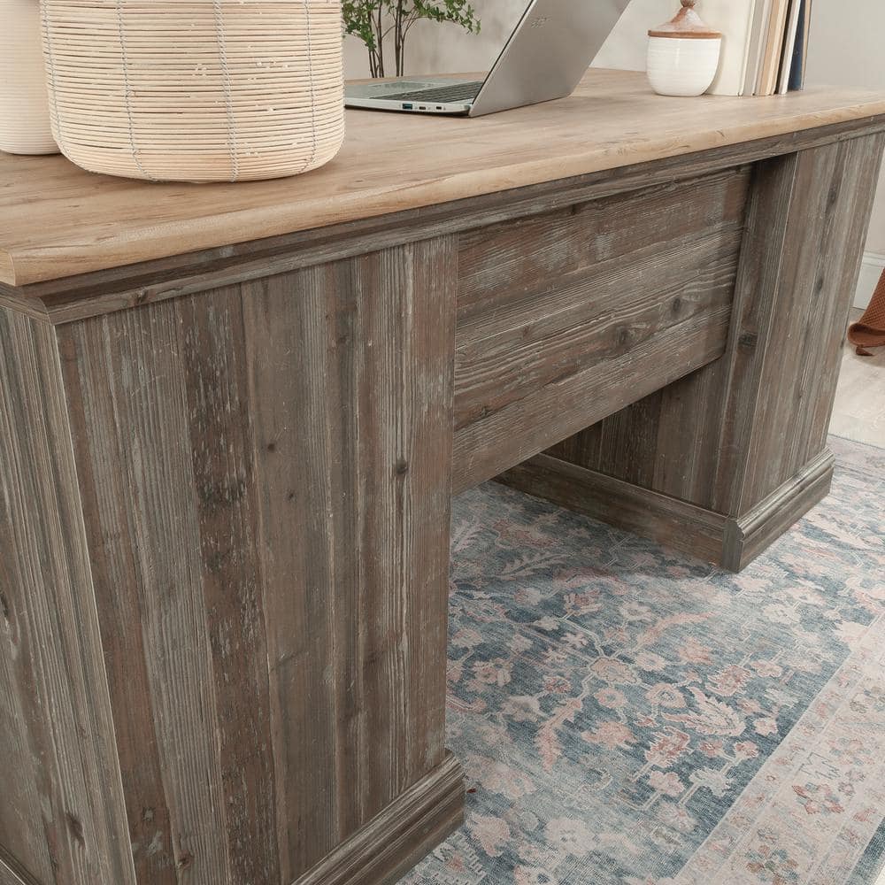 Pebble Pine Brown Executive Desk with Drawers and Filing Cabinet