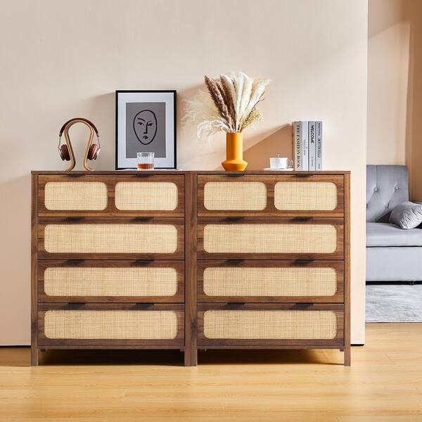 ATHMILE Walnut Wooden Rattan 4-Drawer Storage Cabinet Dresser (15.74in.D x  29.52in.W x 35.43in.H) WNT-61103C90-C - The Home Depot
