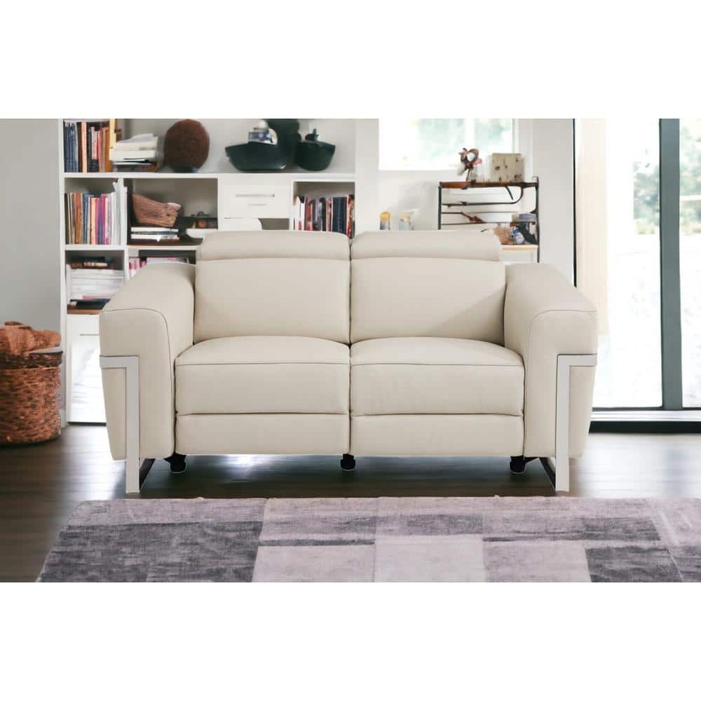 64.5 in. Beige Solid Color Italian Leather 2-Seater Loveseat with Chrome Metal Legs price history on PriceWatchPro