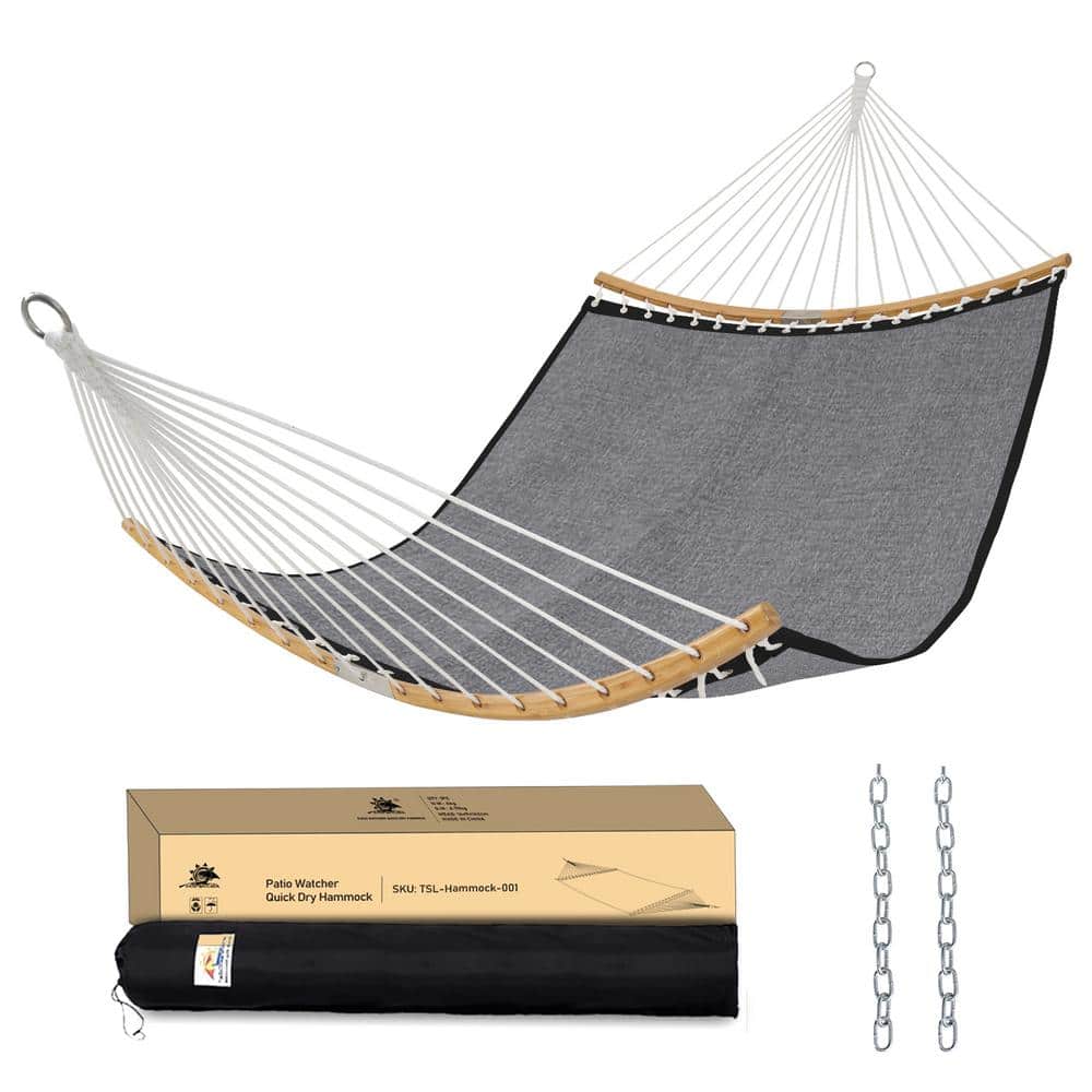 11 ft. Quilted 2-Person Hammock with Spreader Bar and Detachable in Gray