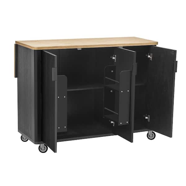 CESICIA Black Wood Base with Wood Top Rolling Kitchen Island (18-in x 51-in x 36-in)
