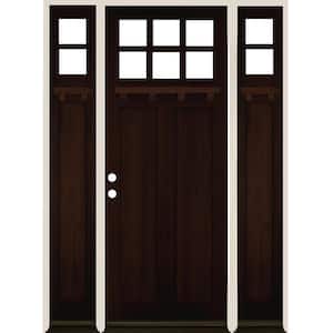64 in. x 96 in. Craftsman Right-Hand/Inswing Clear Glass Red Mahogany Stain Wood Prehung Front Door with Double Sidelite
