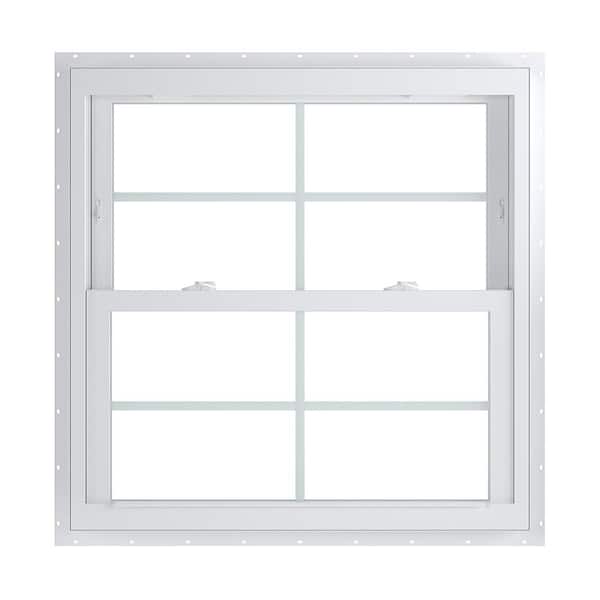 American Craftsman 35.75 in. x 36 in. 70 Series White Double Hung Low-E Argon Glass Vinyl Fin No J Window with Grids, Screen Incl