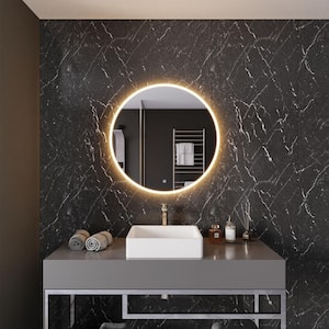 28 in. W x 28 in. H Large Round Frameless Wall Mounted LED Front Lighting Bathroom Vanity Mirror with Defogger