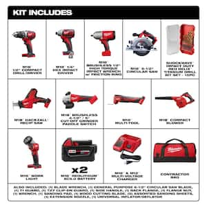 M18 18V Lithium-Ion Cordless Combo Kit (9-Tool) with (2) Batteries, Charger & Drill Bit Set (15-Piece)