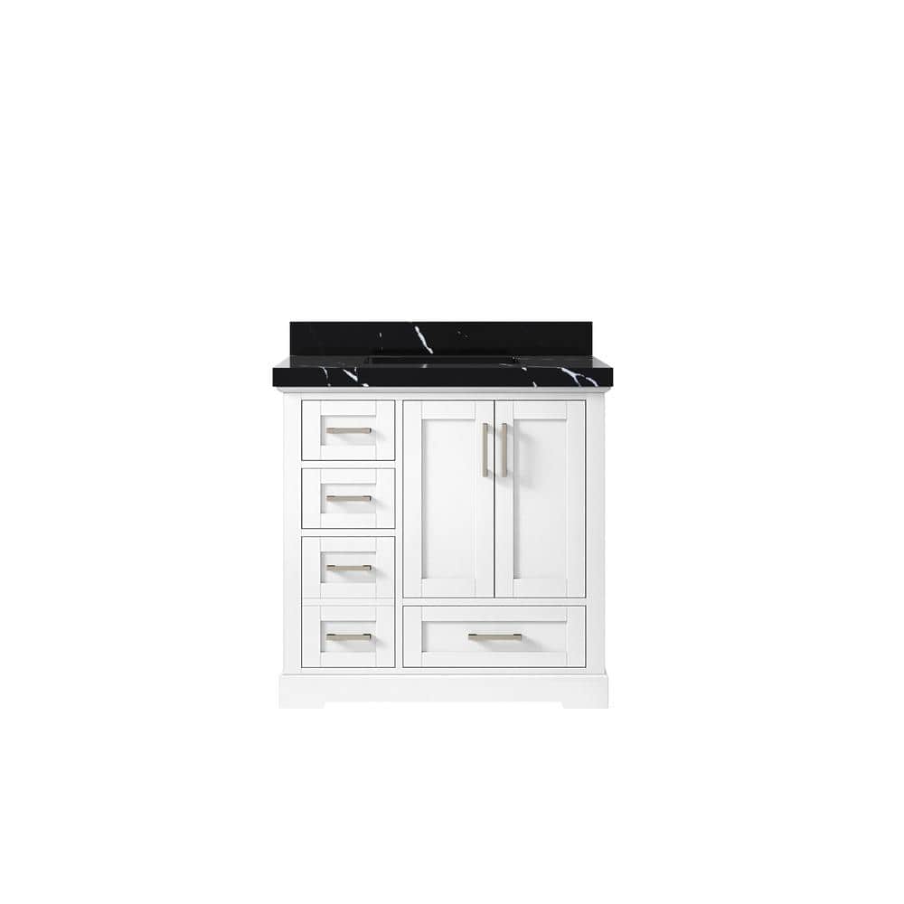 Boston 36 in. W x 22 in. D x 36 in. H Single Sink Bath Vanity Center in White with 2 in. Calacatta Black Qt. Top price history on PriceWatchPro