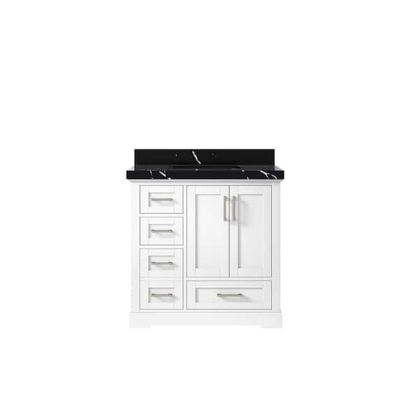 Willow Collections Boston 36 in. W x 22 in. D x 36 in. H Single Sink Bath Vanity Center in White with 2 in. Calacatta Black Qt. Top