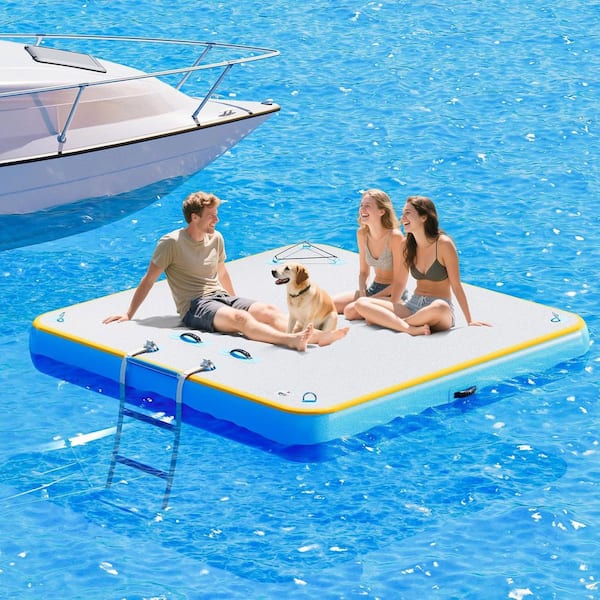 Inflatable Floating Dock 6 ft. x 6 ft. Inflatable Dock Platform Non-Slip Water Floating Dock Mat Green
