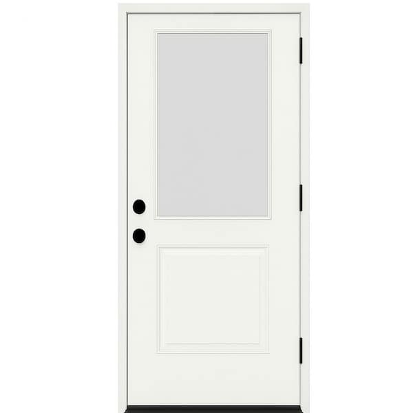 Legacy 32 in. x 80 in. 1/2-Lite Clear Glass LHOS Unfinished Fiberglass Prehung Door with 4-9/16 in. Jamb