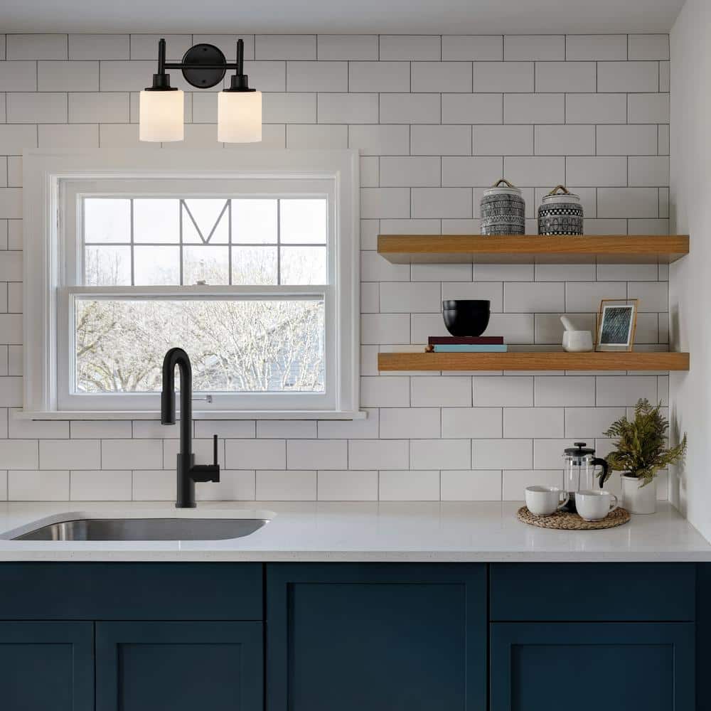 Aubrey Matte Black 2-Light Indoor Wall Light with Frosted Glass Shades