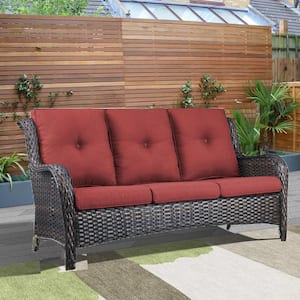 Carolina Brown Wicker Outdoor Couch with Red Cushions