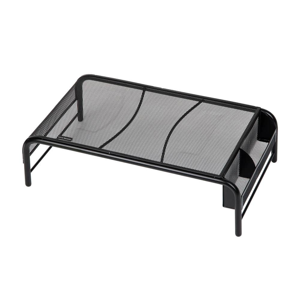Black Metal Mesh Monitor Stand with Side Storage