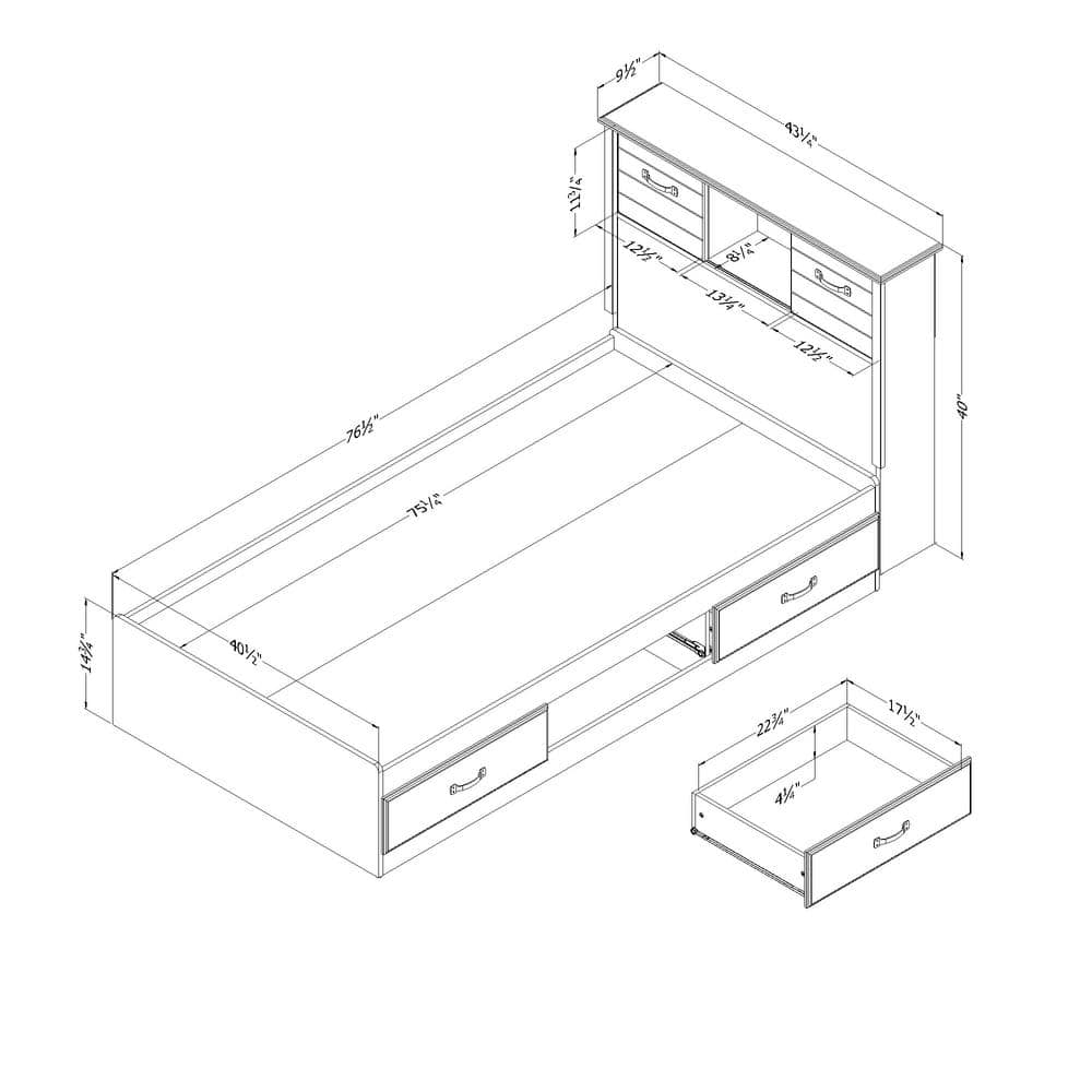 Twin Blueberry Oak Platform Bed with Storage and Headboard