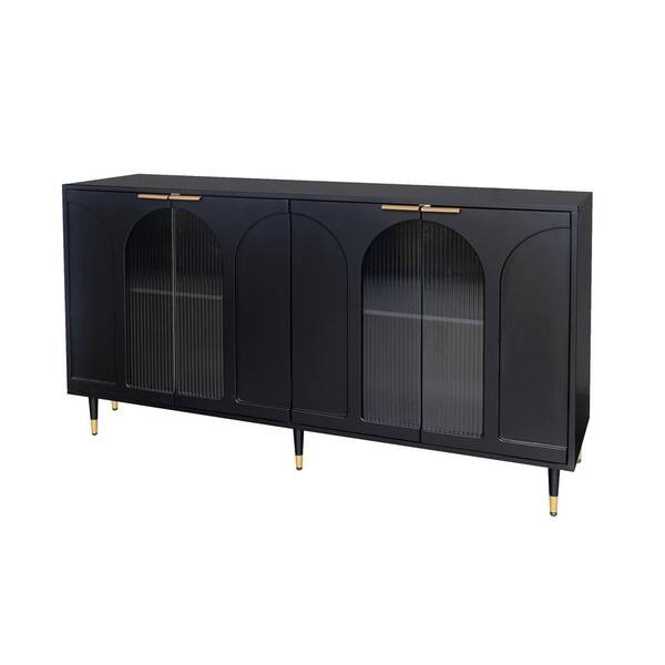 FUNKOL 15.75-in W x 59.84-in D x 33.46-in H in Black Lacquered Wooden Ready to Assemble Floor Kitchen Cabinet with Storage