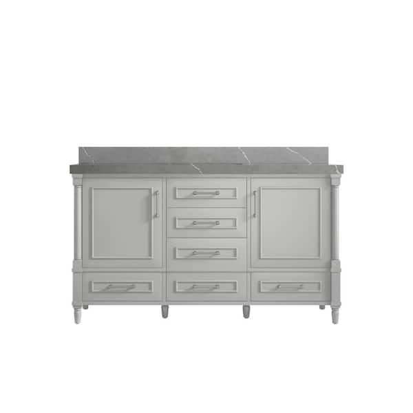 Willow Collections Hudson 60 in. W x 22 in. D x 36 in. H Single Sink Bath Vanity in Coventry Gray with 2 in Piatra Gray Quartz Top