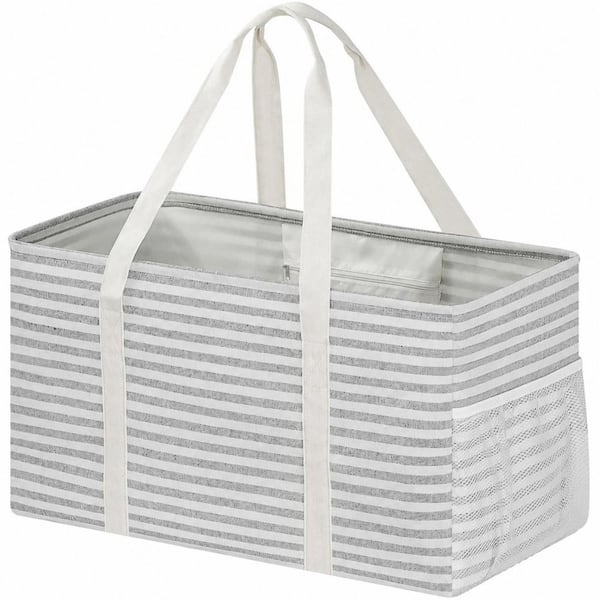 Gray Polyester Foldable Utility Tote Bag with Metal Wire Frame and Waterproof Coating, 22.5 in. x 10.5 in. x 12 in.