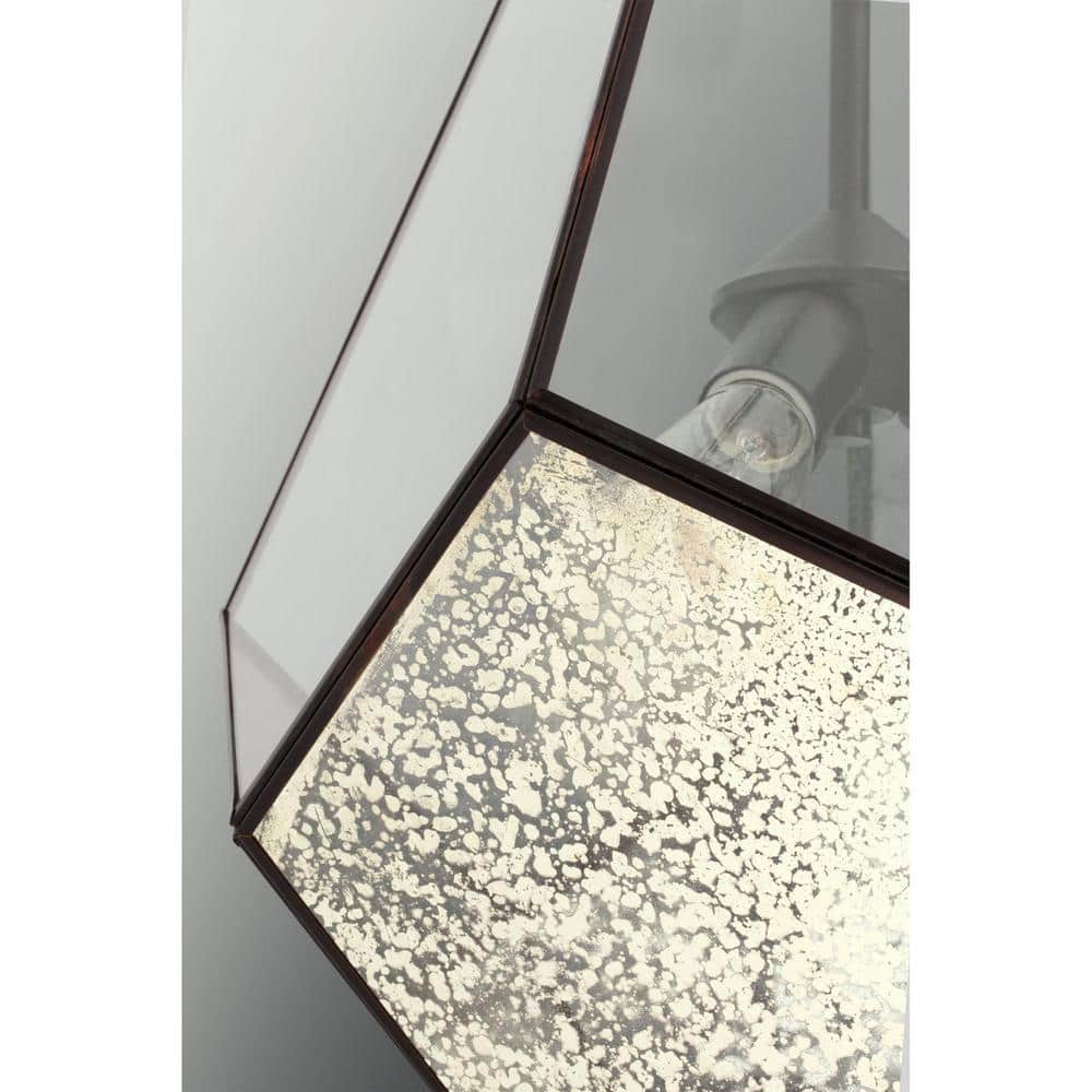 Cinq Antique Bronze Geometric 3-Light Pendant with Glass Panels
