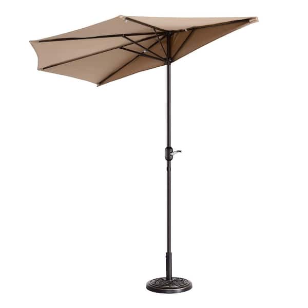 Villacera 9 ft. Steel Half Round Patio Market Umbrella with Hand Crank Lift in Beige