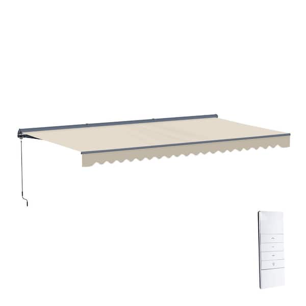 20 ft. Moroccan Polyester Motorized Patio Awning Semi Cassette LED Luxury 120 in. Projection in Ivory