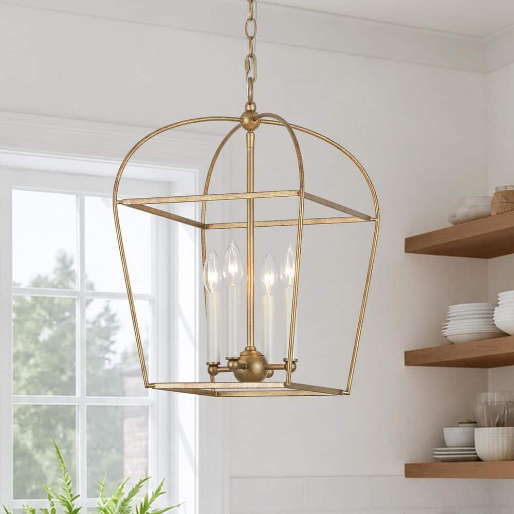 Libtad 4-Light 13.4 in. W Vintage Industrial Antique Gold Tapered Birdcage Pendant Light for Foyer and Dining Room price history on PriceWatchPro